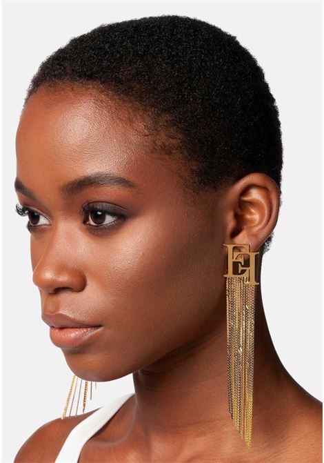 Gold women's earrings with crossed Es and hanging fringe ELISABETTA FRANCHI | OR29M41E2U95